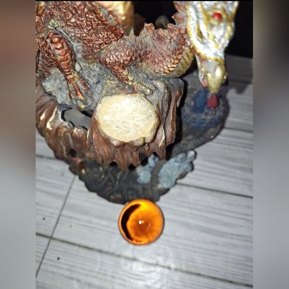 Vintage Red Gold Mythical Fantasy Perched Dragon Castle Tea Light Candle Holder - Picture 9 of 12